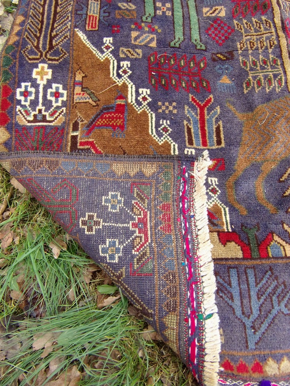 Superb Hunting Carpet Rug Deer 7 Ft 1 X 4 215 121 Cm Grey Blue Woven Kilim Tapis Traditional