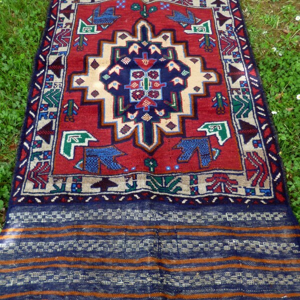 Rich Red Baluchi rug/kilim from Afghanistan. 4ft 10" x 2 ft 7. 147 x 83 cm Hand woven.