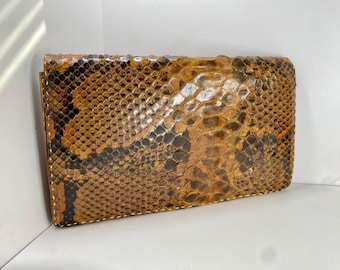 Vintage 1990s Genuine SNAKE SKIN Clutch / Envelope Bag / Handbag | Expandable Accordion Design