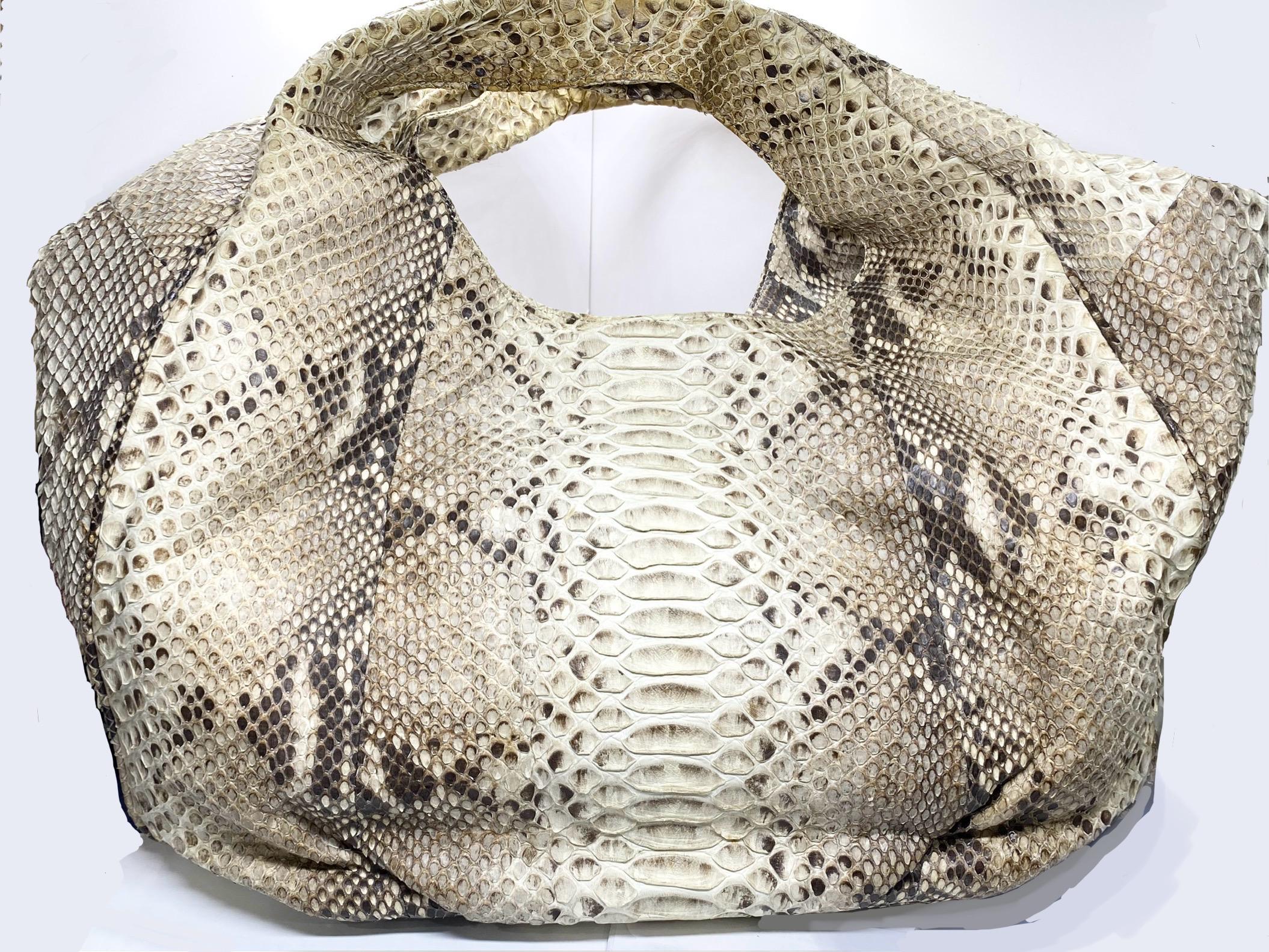 XL 中古 本物 パイソン スネークスキン フリーフォーム バケットバッグ 
