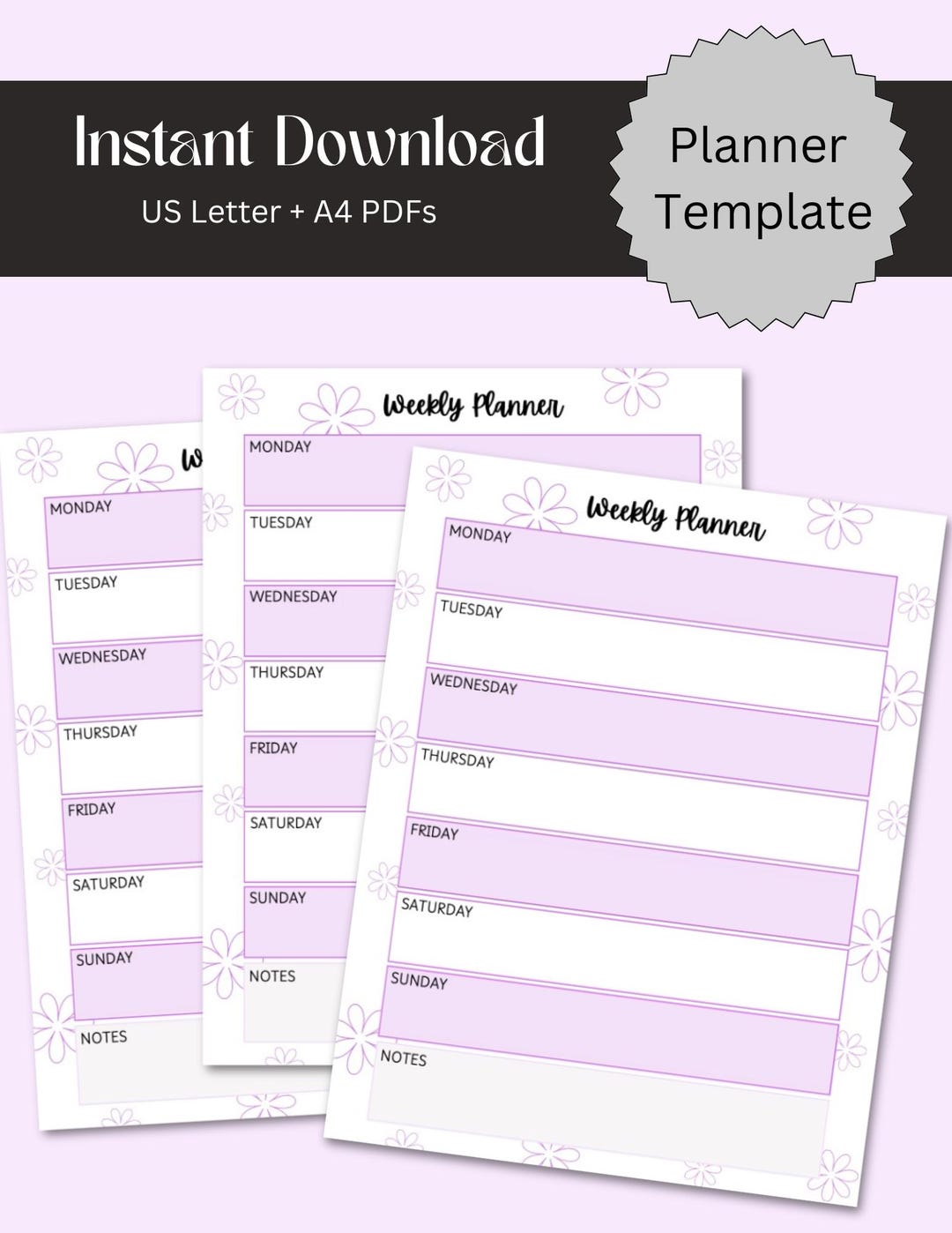 Flower Weekly Planner Printable: Lilac Purple (PDF Download) | Weekly ...