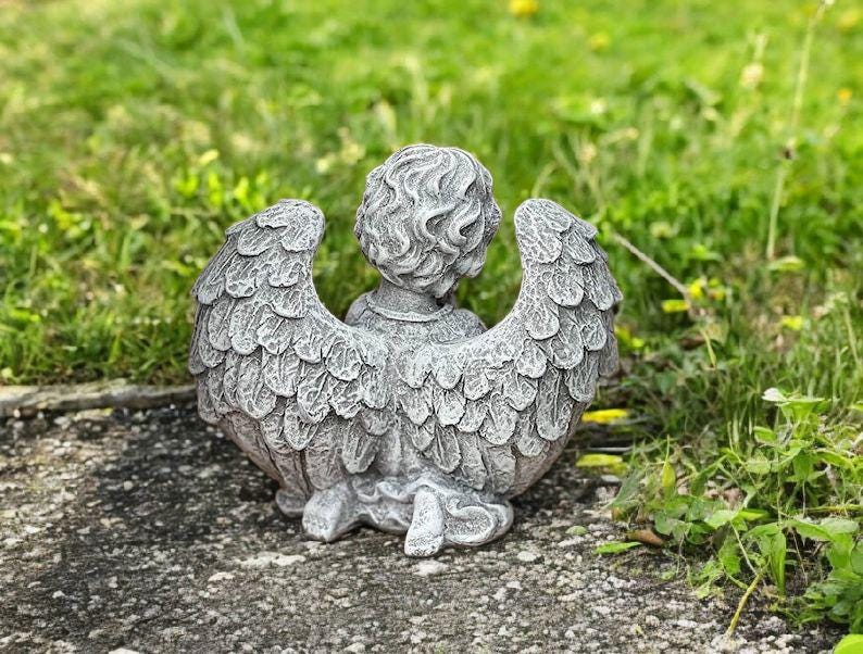 Kneeling Cherub Figure 10 In, Religious Style Sculpture, Detailed Angel ...