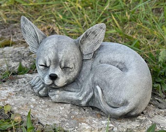 Chihuahua statue 6 in, Garden dog concrete figure, Laying Chihuahua gift sculpture, Sleeping pet memorial stone, Patio or lawn decoration