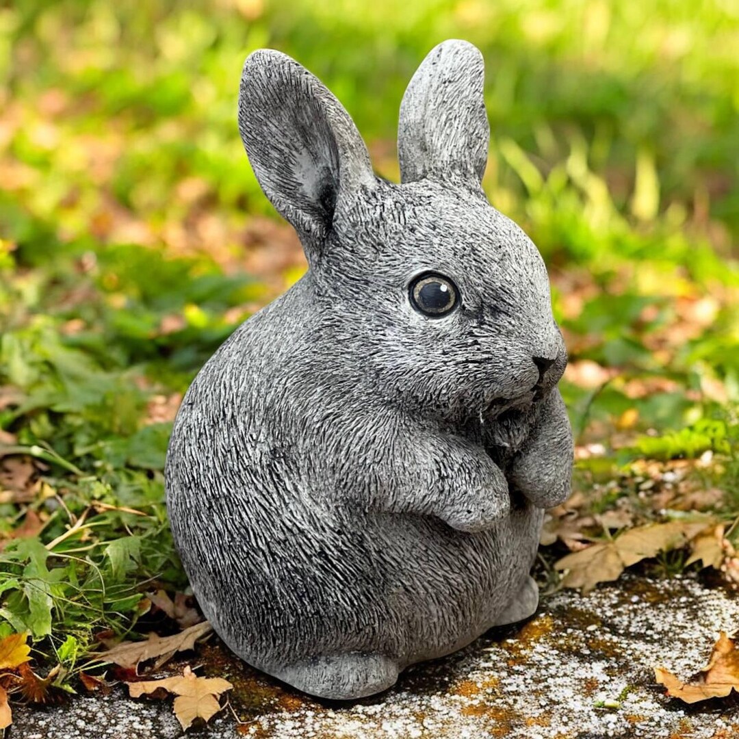Chubby Stone Rabbit Statue 6 In, Concrete Garden Decoration, Standing ...