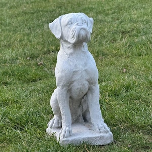 Boxer dog sitting statue 20 in, Concrete dog Boxer sculpture, Pet memorial stone, Garden dog massive figure, Large dog stone figurine