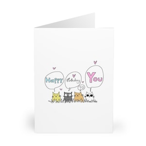 Charming Greeting Cards, Birthday Wishes, Cute Cat Illustration, 5 Pack, Perfect for Friends, Celebrations, Cardmaking