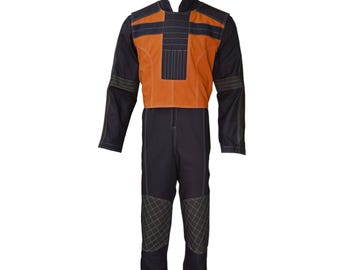 Custom Mandalorian Flight Suit | Orange & Black Star Wars-Inspired Cosplay | 2-Piece Costume for Bounty Hunters