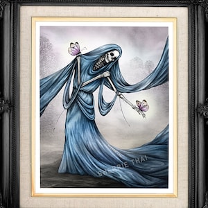 Gothic Skeleton Butterflies wall art print, unframed, dark fairy woodland decor, victorian goth cottagecore fantasy wall decor, skull gift
