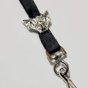 Mini Bat Fabric Lanyard Necklace ID badge holder, handmade gothic office supply, nylon strap cord swivel hook clip, vampire horror accessory