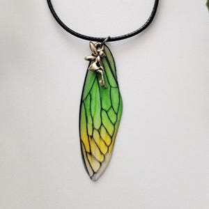 Green Fairy Wing Pendant Necklace gift, handmade jewelry, whimsical forest cottagecore necklace, fantasy cosplay, butterfly dragonfly wings