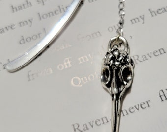 Raven Skull Bookmark, goth bookmark, crow bird skull, horror macabre, dark academia, reader writer gift, silver metal book accessory