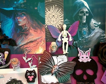 Goth MYSTERY box, handmade spooky bundle, horror decor, skull decor, goth jewelry, witch postcards, dark fairy grunge, small goblincore gift