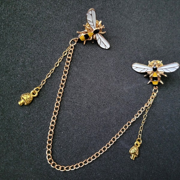 Honey Bee Mushroom brooch pin with chain, handmade enamel bee pin, boho fairycore accessory, cottagecore lapel pin, insect brooch gift