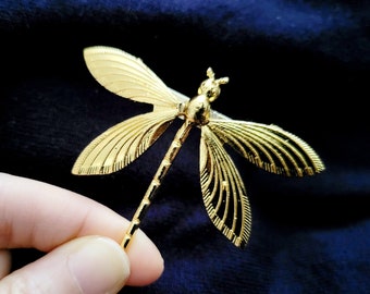 Gold Dragonfly Brooch Pin, insect pin, handmade dragonfly accessory, dark academia, cottage brooch, nature jewelry, dragonfly gift