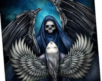 Death Angel Art Print, Demon Skull Wall Art Decor, Gothic Gift