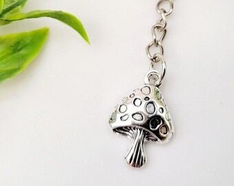 Mushroom Keychain, silver fungi, cottagecore accessory, forest botanical plant, small mushroom gift