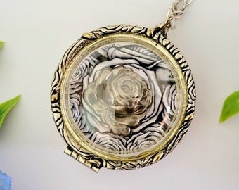 Handmade Rose Pendant with original art, art nouveau rose medallion antiqued silver floral necklace, nature jewelry, one of a kind gift