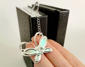 Handmade Butterfly Bookmark, cottagecore reader gift, insect accessory, enchanted garden, literary green academia writer, silver moth gift