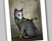 Egyptian Black Cat wall art print, Bastet Goddess cat mythology egypt nile queen feline kitty home decor, scarab hieroglyphics illustration
