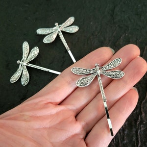 Dragonfly Hair Pin, boho hair cottagecore accessory, dragonfly bobby pin clip barrette, silver insect, fantasy fairycore, small gift for her