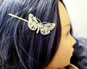 Silver Butterfly Hair Pin, butterfly bobby pin, silver butterfly fashion accessory, butterfly clip barrette, forest boho fairy, kawaii gift