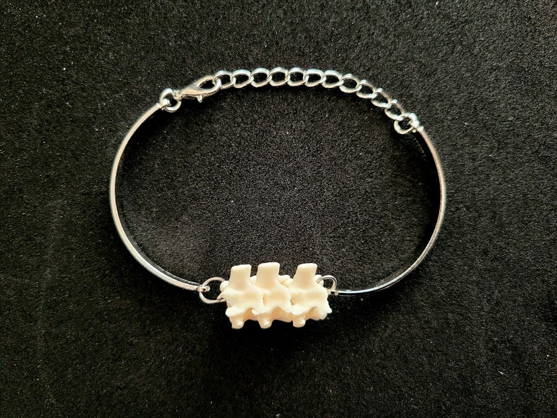 Gothic Bone Bracelet, silver handmade vertebrae jewelry, hinge bangle bracelet, goth oddity jewelry, goblincore bone macabre gift image 6