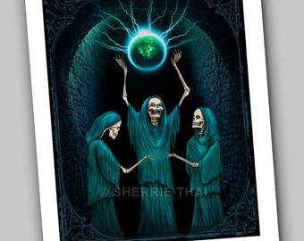 Conjuring of the Skeletons art print, from original art, dark fantasy horror gothic magick macabre wall decor