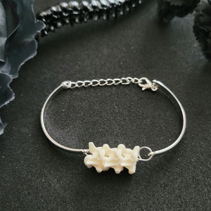 Gothic Bone Bracelet, silver handmade vertebrae jewelry, hinge bangle bracelet, goth oddity jewelry, goblincore bone macabre gift image 3