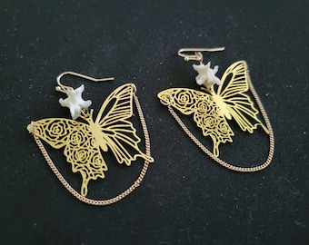 Butterfly Vertebrae Bone Earrings, handmade gothic oddity jewelry, real bones curio earrings, boho jewelry, vulture culture macabre gift