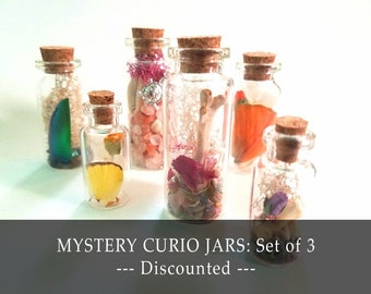 MYSTERY Oddity Jars, Set of 3, Goth Curiosity jars terrarium display, goblincore decor, vulture culture grab bag bundle, mini nature gift