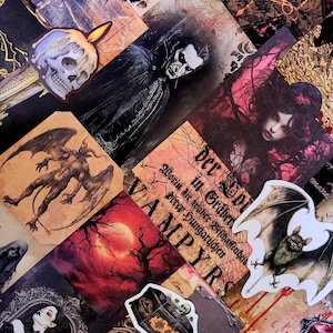 Vampire scrapbook papers stickers set, vintage victorian gothic junk journal ephemera, dark academia horror art bundle, spooky crafts gift
