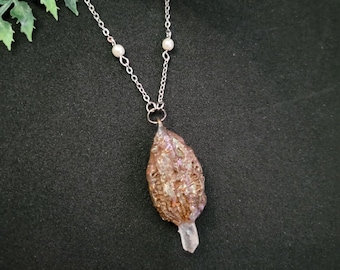 Real Mushroom Necklace, preserved morel mushroom pendant crystal quartz jewelry, woodland cottagecore fungi accessory, resin mushroom gift