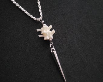 Gothic Vertebrae Spike Necklace, handmade bone oddity curiosity jewelry, silver rope chain, dangle charm, dark cottagecore goth gift