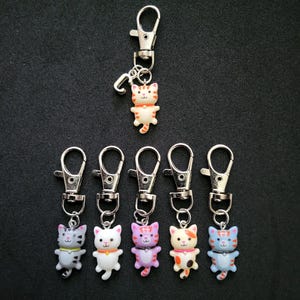 Personalized Cute Cat badge reel charm, letter initials charm, anime cat zipper pull accessory, kitty bag charm lanyard, cat lover gift