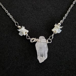 Real Python Vertebrae Quartz Pendant Necklace, gothic bone oddity, statement jewelry, stainless steel silver chain, wire wrapped crystal