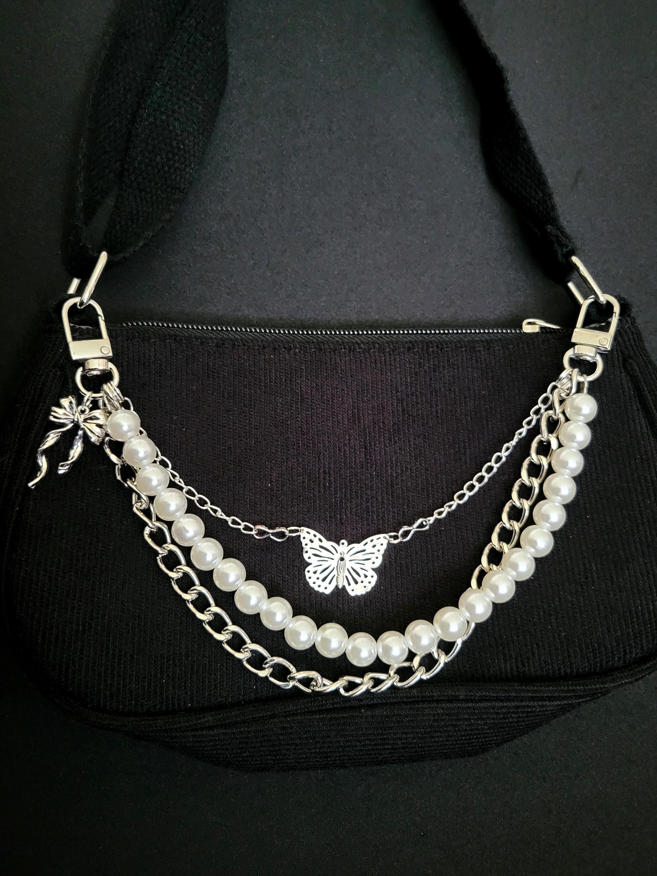 Gunmetal Black Cream Faux Pearl Clear Rhinestone Statement Waist Chain Belt pearl waist belt - TikTok Shop main image 2