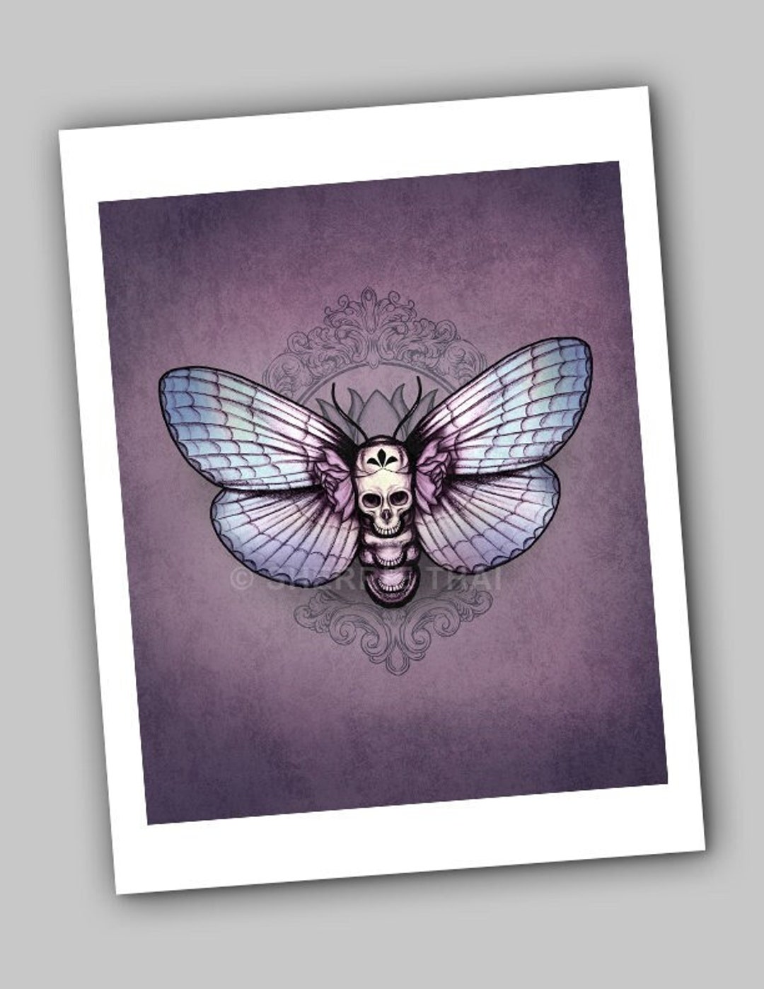 Skull Moth Art Print, Purple Goth Butterfly, Dark Cottagecore Art ...