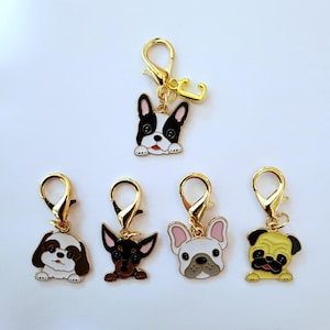 Personalized Dog charm, letter initials pet charm, dog badge reel lanyard charm, enamel dog zipper pull bag charm accessory, cute dog gift