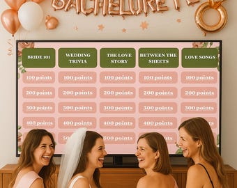 Juego de preguntas y respuestas para despedida de soltera: Preguntas y respuestas editables, categorías divertidas (Plantilla Canva de descarga digital)