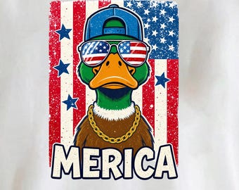 Merica Duck PNG Funny Patriotic Mallard Clipart 4th of July American Flag Sublimation Instant Download