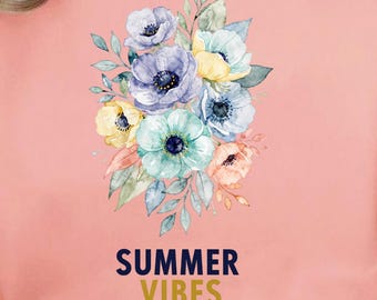 Summer Vibes PNG Watercolor Floral Bouquet Clipart Aesthetic Flower Sublimation Instant Download