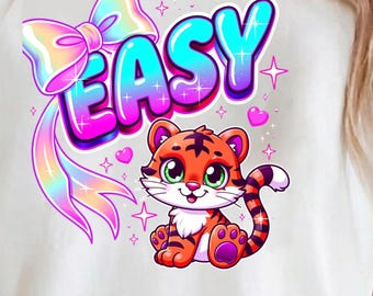 Easy Tiger PNG Cute Baby Tiger Clipart Groovy Sparkle Girls Sublimation Kawaii Instant Download