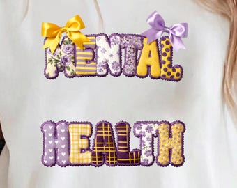 Mental Health PNG Patchwork Applique Clipart Awareness Sublimation Purple Yellow Instant Download