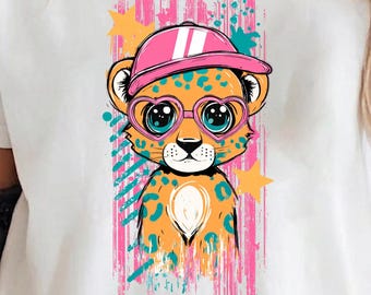 Cute Cheetah Pop Art Clipart | High-Res Transparent PNG | Sublimation, DTF & POD Ready