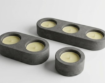 Minimalist Concrete Tealight Candle Holders, Handmade Cement Tea Light Candleholder Set | Single, Double, Triple Candles