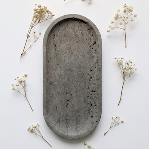 Handmade Oval Concrete Tray | Grey Industrial Display Dish, 25cm