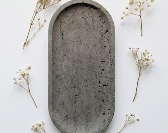 Handmade Oval Concrete Tray | Grey Industrial Display Dish, 25cm