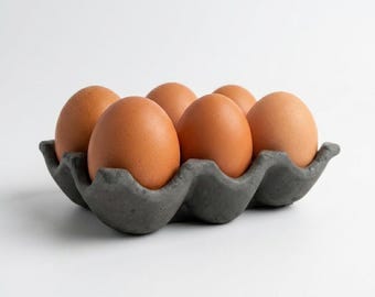 Minimalist Concrete Egg Holder| Handmade Grey Cement Fridge Tray | 6 Slots Egg Crate Industrial  Kitchen Organiser