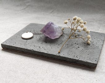 Textured Concrete Display Slab | Handmade Gray Rectangle Tray