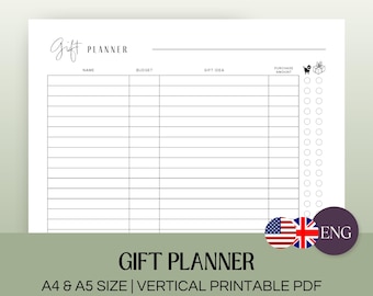 Gift Planner | A4 & A5 Printable PDF | Printable Planner | Budget Planner | Gift Tracking | Present Planner | Gift List Planner
